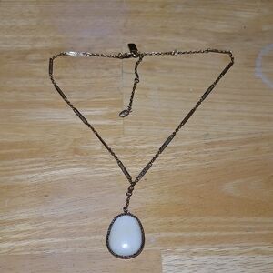 Ellen Tracy Cream Stone Pendant Necklace with Gold-Tone Chain